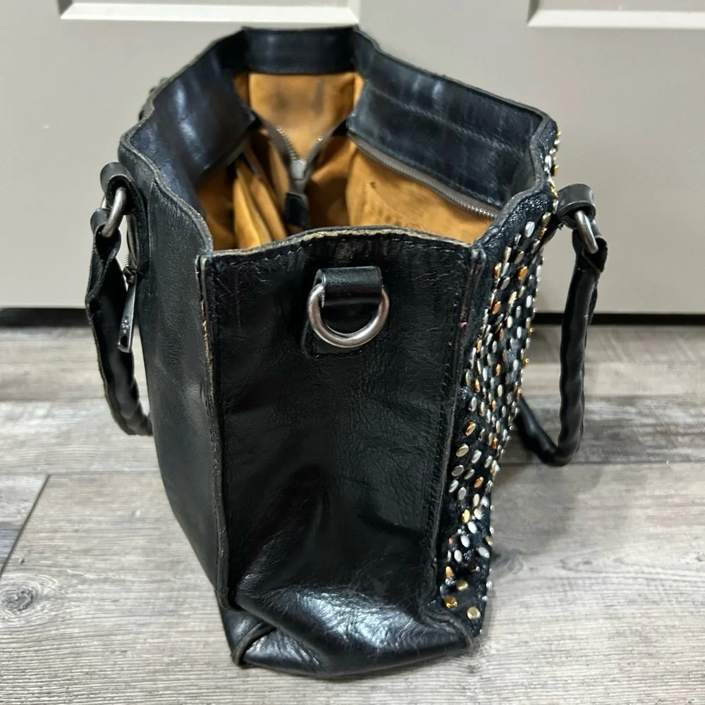 Patricia Nash Zancona Tote handbag featured with silver gold & bronze studs blk